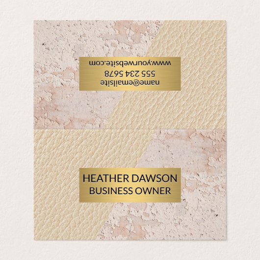 Gouden Frame | Leer | Grungy Textuur Visitekaartje (Buitenkant ongevouwen)