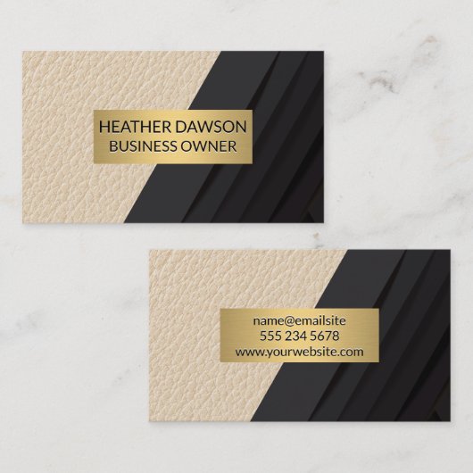 Gouden Frame | Leer | Zwarte Panelen Visitekaartje (Voorkant / Achterkant)