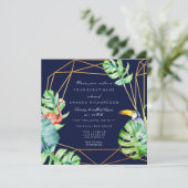 Gouden Frame Monstera Flamingo Tropisch Bruids Nav Kaart (Staand voorkant)