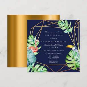 Gouden Frame Monstera Flamingo Tropische Bruids Na Kaart