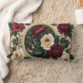 Gouden Frame Rozen Kussen - Elegant Bourgondië Crè (Deken)