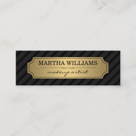 Gouden Frame Zwarte Strepen op Zwart Mini Visitekaartje (Voorkant)