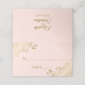 Gouden franje op Blush Pink Elegant Wedding Write- Plaatskaartje (Buitenkant ongevouwen)
