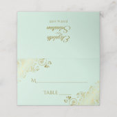Gouden franje op Mint Green Elegant Wedding Write- Plaatskaartje (Buitenkant ongevouwen)