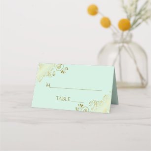 Gouden franje op Mint Green Elegant Wedding Write- Plaatskaartje