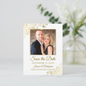Gouden franje op witte bruiloft Bewaar de datum Fo Aankondigingskaart (Staand voorkant)