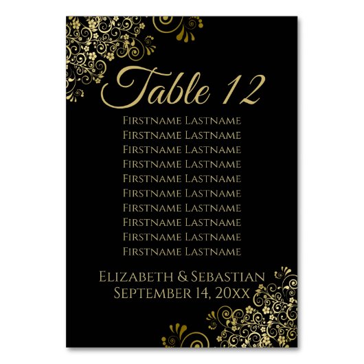 Gouden franje op zwart Elegant Bruiloft Zitting Gr Kaart (Achterkant)