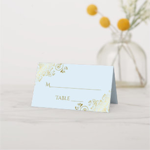 Gouden franje poeder blauw elegante bruiloft write plaatskaartje