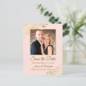 Gouden franjes Blush Roze Bruiloft Save the Date F Aankondigingskaart (Staand voorkant)