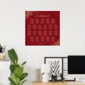 Gouden franjes op rode tafelindeling bruiloftszete poster (Thuiskantoor)