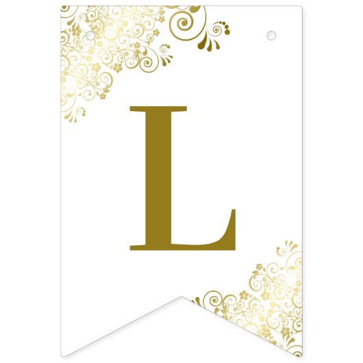 Gouden franjes op witte bruiloft paar namen elegan vlaggetjes (Derde vlag)