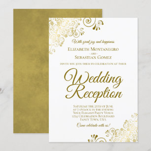 Gouden franjes op witte elegante huwelijksreceptie kaart