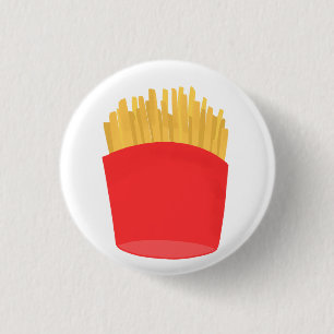 Gouden Franse Frieten In Rood Doosje Ronde Button 3,2 Cm