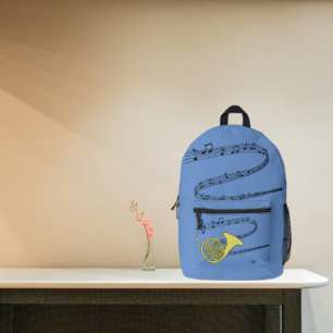 Gouden Franse hoorn tekening wervelde muziek perso Bedrukte Rugzak