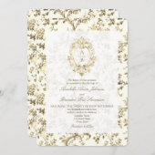 Gouden Franse Toile Monogram QR Code Huwelijk Kaart (Voorkant / Achterkant)