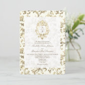 Gouden Franse Toile Monogram QR Code Huwelijk Kaart (Staand voorkant)