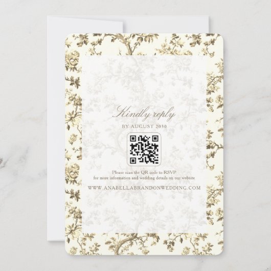 Gouden Franse Toile Monogram QR Code Huwelijk Kaart (Achterkant)