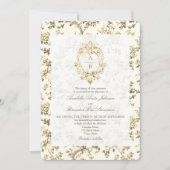 Gouden Franse Toile Monogram QR Code Huwelijk Kaart (Voorkant)