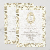 Gouden Franse Toile Monogram QR Code Trouwen Kaart (Voorkant / Achterkant)
