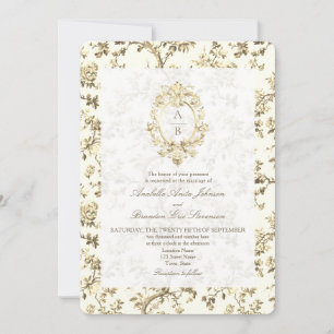 Gouden Franse Toile Monogram QR Code Trouwen Kaart