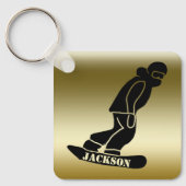 Gouden Freeride Snowboarder Snowboarden Stencil Sleutelhanger (Voorkant)