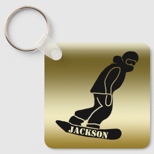 Gouden Freeride Snowboarder Snowboarden Stencil Sleutelhanger (Voorkant)