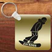 Gouden Freeride Snowboarder Snowboarden Stencil Sleutelhanger (Voorkant)