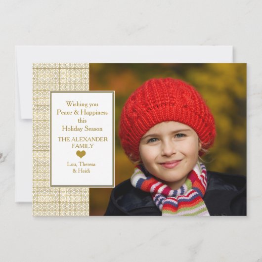 Gouden Fretwork Foto Kerstkaart (Voorkant)