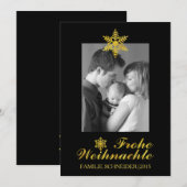 Gouden Frohe Weihnachten & sneeuwvlok zwarte Feestdagenkaart (Voorkant / Achterkant)