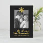 Gouden Frohe Weihnachten & sneeuwvlok zwarte Feestdagenkaart (Staand voorkant)
