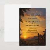 Gouden Frontier Zonsondergang Western Save The Date (Voorkant / Achterkant)