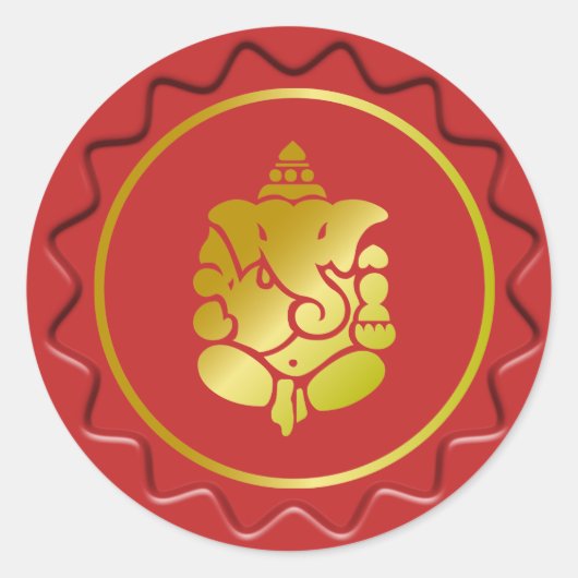 Gouden Ganesha op rode wasafdichting Ronde Sticker (Voorkant)