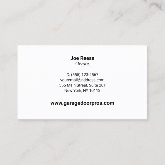 Gouden Garagedeur Installatie en Reparatie Visitekaartje (Achterkant)
