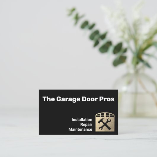 Gouden Garagedeur Installatie en Reparatie Visitekaartje (Staand voorkant)