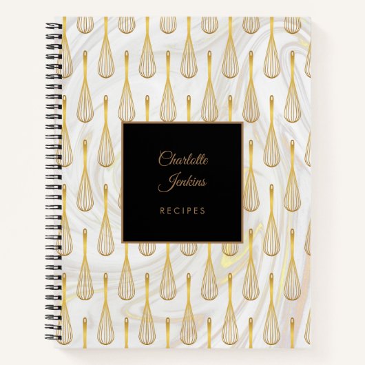 Gouden Gardeerpatroon Marmeren Krullen Receptenboe Notitieboek (Voorkant)