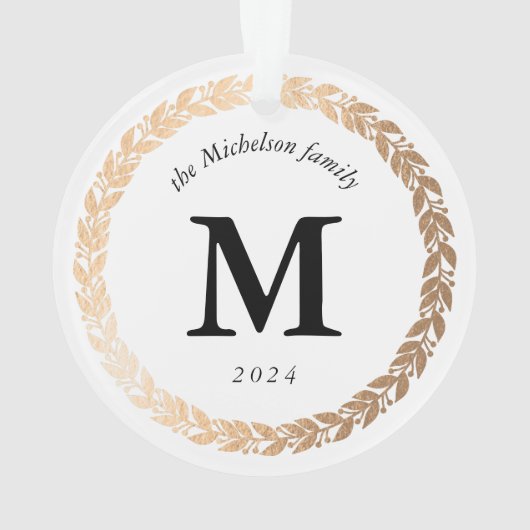 Gouden Garland Elegante Foto en Monogram Wit Ornament (achterkant)