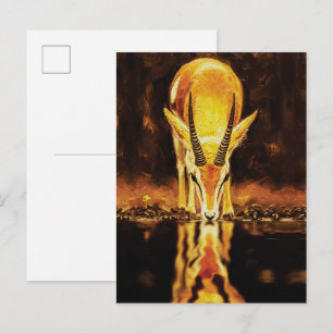 Gouden Gazelle Drinkend Water – Getextureerde Olie Briefkaart