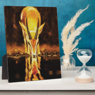 Gouden Gazelle Drinkend Water – Getextureerde Olie Fotoplaat