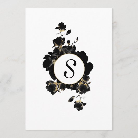 Gouden geaccentueerd zwart bloemenbruiloft Menu (Achterkant)