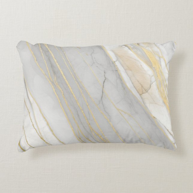 Gouden Geaderde Carrara Marmer Textuur Accent Kussen (Voorkant)