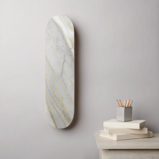 Gouden Geaderde Carrara Marmer Textuur Persoonlijk Skateboard (Muurkunst)