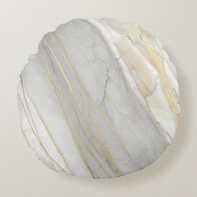 Gouden Geaderde Carrara Marmer Textuur Rond Kussen (Voorkant)