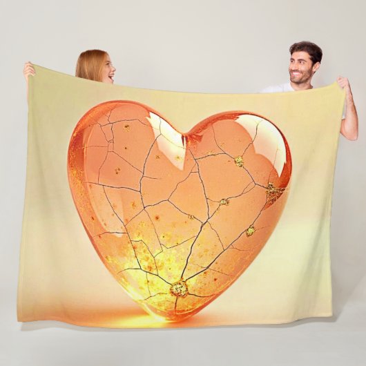 Gouden Gebarsten Hart Gloei Fleece Deken (In situ)