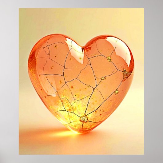 Gouden Gebarsten Hart Gloei Poster (Voorkant)