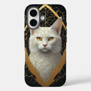 Gouden Gebarsten Kattengezicht Mystieke Dierenkuns iPhone 16 Hoesje