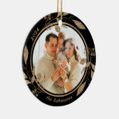 Gouden gebladerte Familiefoto Zwarte Kerst Keramisch Ornament (Rechts)