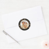Gouden gebladerte Familiefoto Zwarte Kerst Ronde Sticker (Envelop)