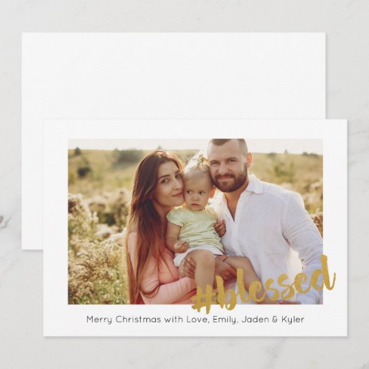 Gouden Geblessed Kerst Foto Kaart (Voorkant / Achterkant)