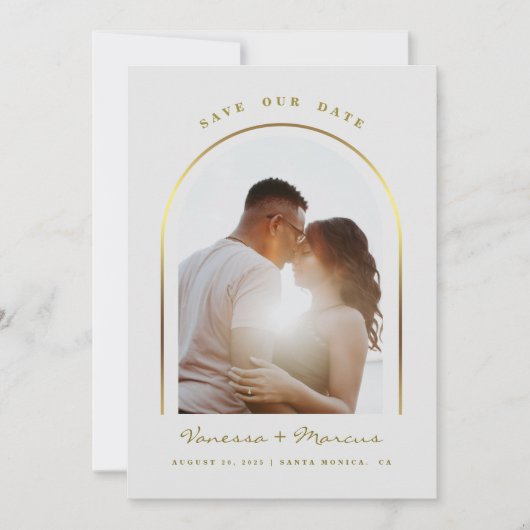 Gouden Gebogen Lijst Huwelijksfoto Save The Date (Voorkant)
