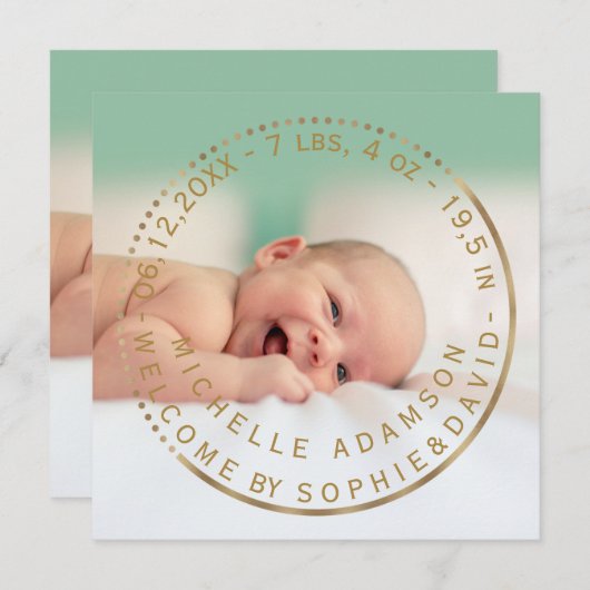 Gouden Geboorteaankondiging Keepsake Edelsteen Fot Aankondiging (Voorkant / Achterkant)